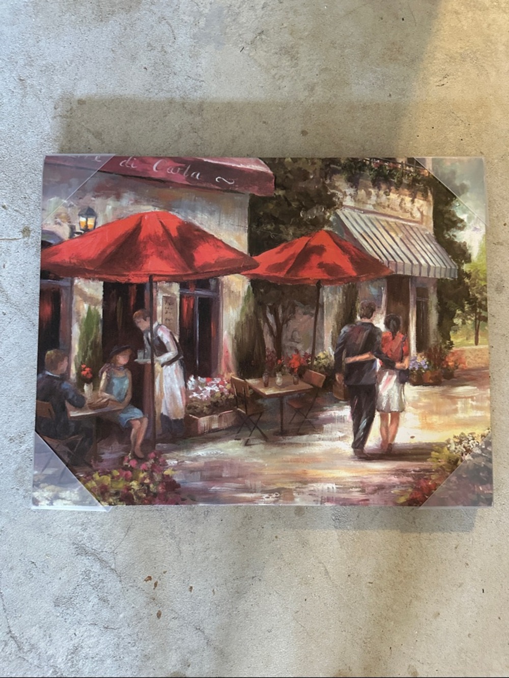 Cafe Street Scene Canvas Wall Art with Red Umbrellas